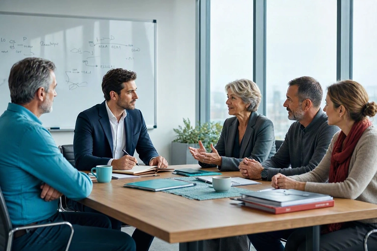 Team workshop around a conference table